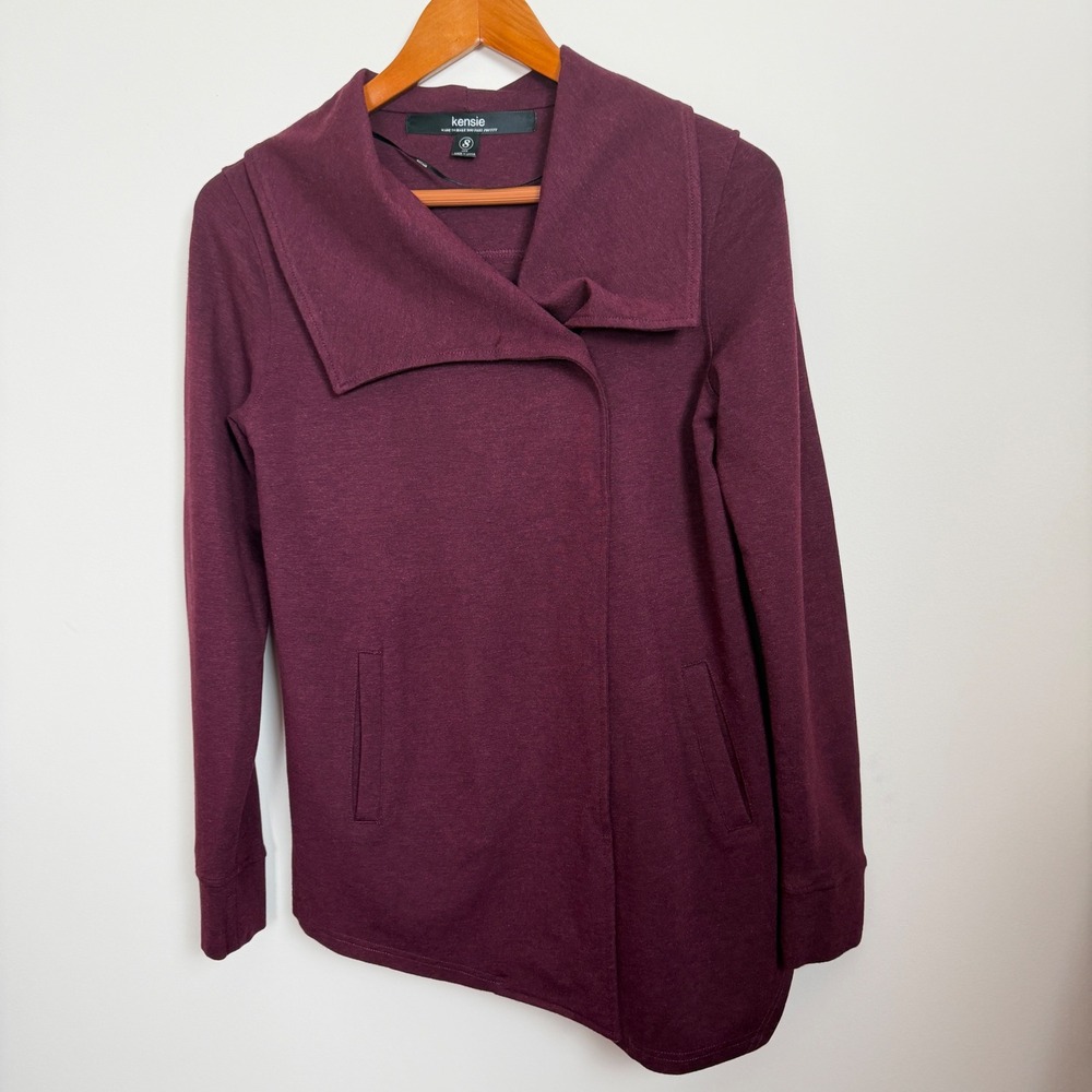 Kensie Mally Ponte Maroon Drape Front Cardigan Jacket Small